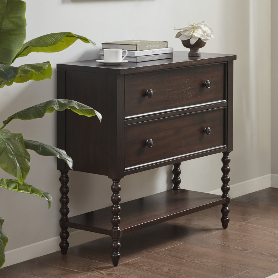 Beckett Spindle Wood 2-Drawer Accent Chest with Lower Shelf